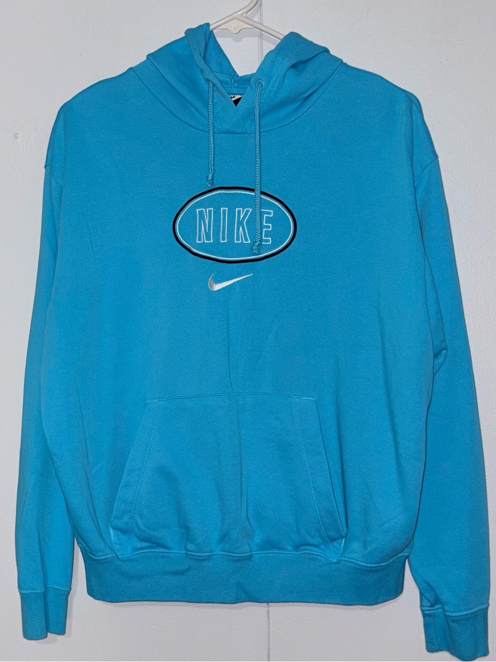 Nike Womens S Turquoise Blue Oval Logo Swoosh Pullover Hoodie